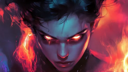 Inferno-eyed sorcerer strides from searing chromatic flames.