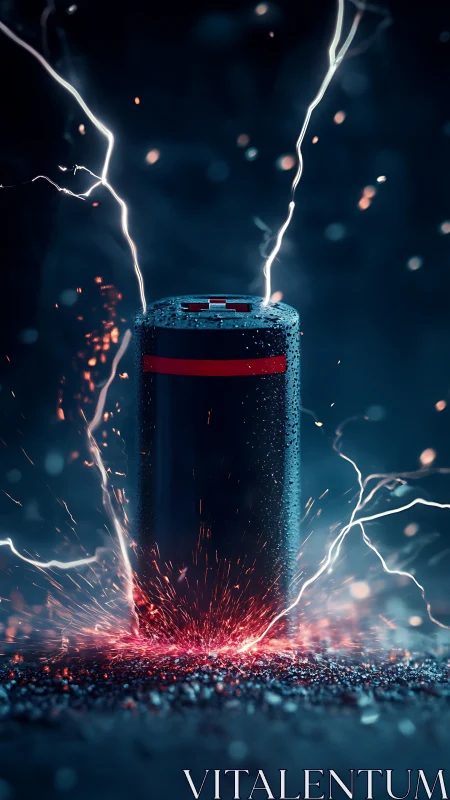 Overcharged cylindrical battery erupting with electrical discharges