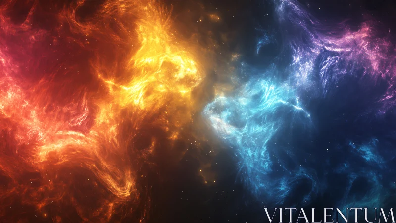 Cosmic firestorms trade colors in a swirling nebula duel