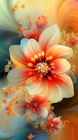 Glowing fantasy blossoms swirling in soft sunset colors.