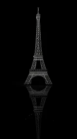 Eiffel Tower silhouette with mirrored nocturnal reflection.