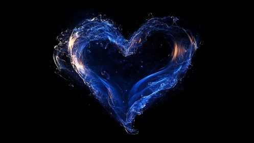 Luminescent Water Heart Form with Chromatic Blue Gradients