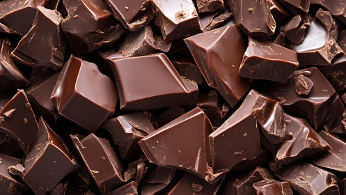 Fractured Dark Chocolate Pieces: Macro Detail Study.