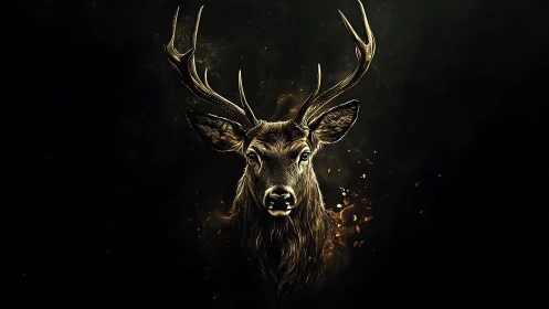 Stag head rendered in glowing golden tones on dark background