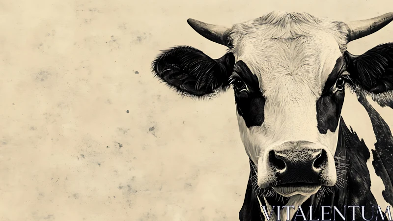 Curious Cow Portrait on Soft Rustic Cream Background.