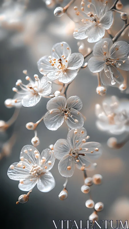 Delicate Frozen Flowers with Frost-Coated Petals and Dewdrops.