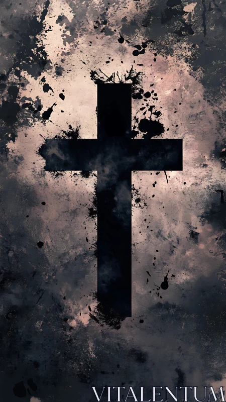 Moody abstract cross set against softly textured clouds.