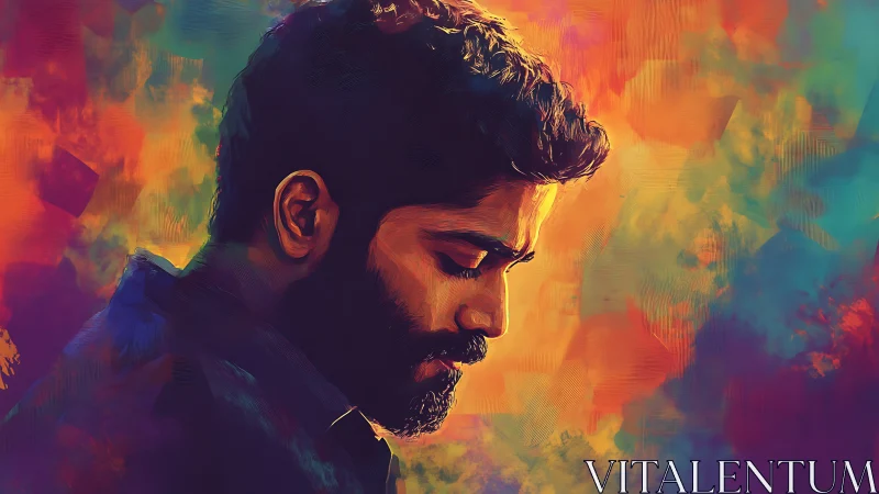 Side-profile male portrait rendered in vivid digital brushwork