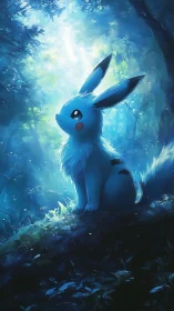 Gentle blue creature sits peacefully in a glowing forest