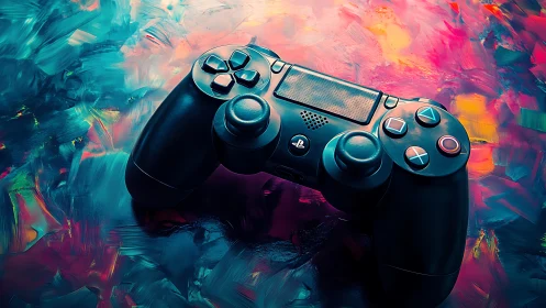 PlayStation 4 DualShock Controller Against Abstract Polychromatic Brushstroke Composition