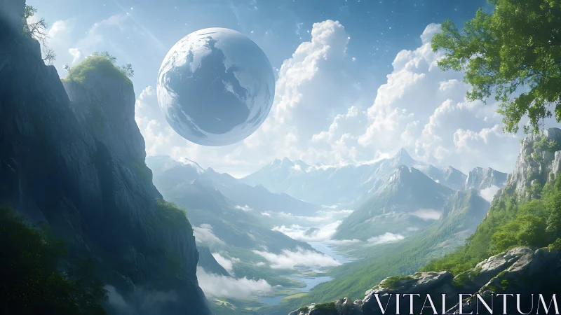 Dreamlike valley opens beneath a serene floating world