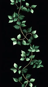 Vertical green vine illustration contrasts against black background