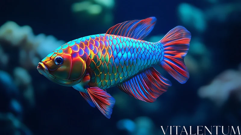 Multicolored digital fish with iridescent scales profile.