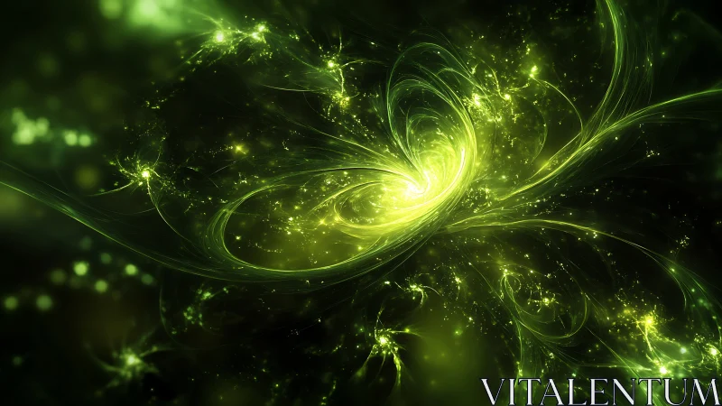 Green fractal light vortex forms swirling luminous center