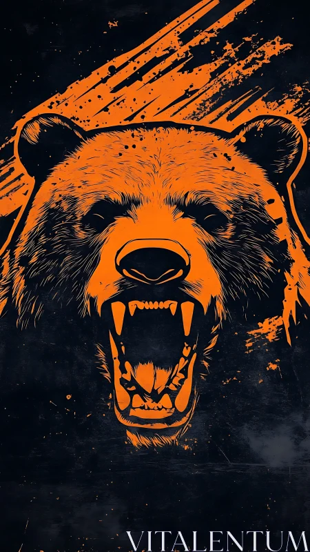 Aggressive bear head rendered in high contrast orange vector ink
