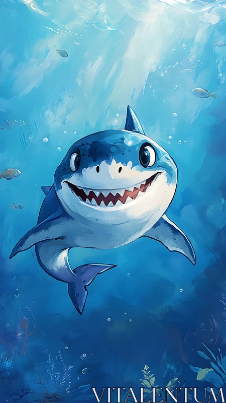 Stylized cartoon shark rendered with dynamic underwater lighting