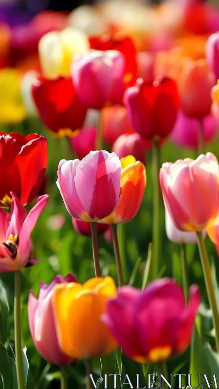 Vibrant Tulip Garden With Radiant Pink and Red Blooms