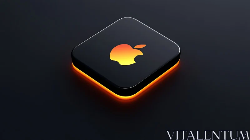 Glowing Apple Logo on Dark Platform with Neon Orange Edge