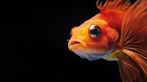 Macro optical portrait of luminous orange goldfish anatomy.