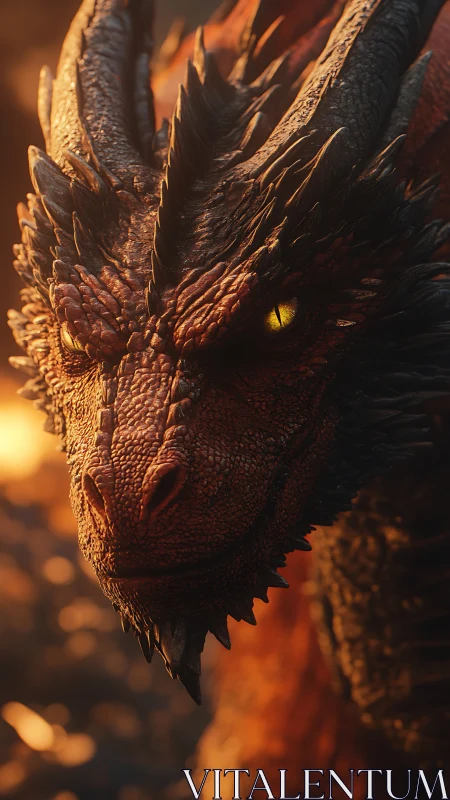 Cinematic close-up of molten-scaled dragon head in firelight