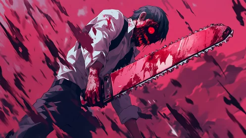 Anime action horror illustration with dynamic gore framing.
