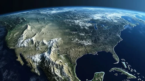 North America stretches toward sunrise in calm orbital light