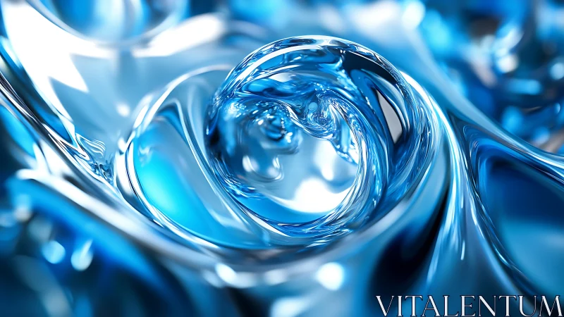 Liquid glass whirlpool bends blue light into drifting spirals