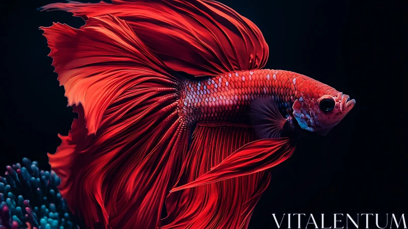 Digital painting study of red betta fish with flowing fins.