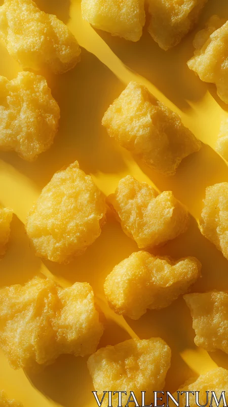 Golden fried nuggets cast bold shadows on vibrant yellow