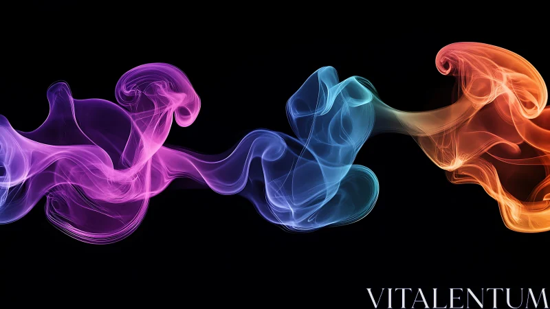 Colorful swirling smoke ribbons dancing in the dark night.