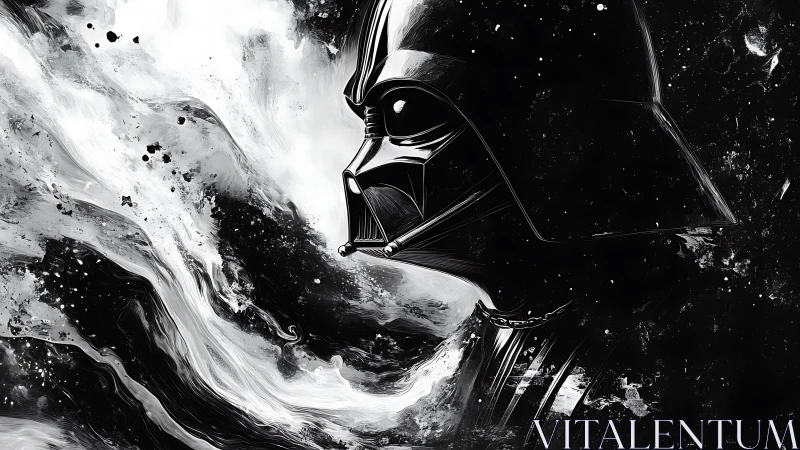 Dark armored figure emerges through swirling cosmic shadows