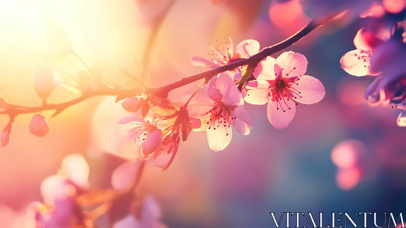 Cherry Blossoms Bathed in Sunrise Glow.
