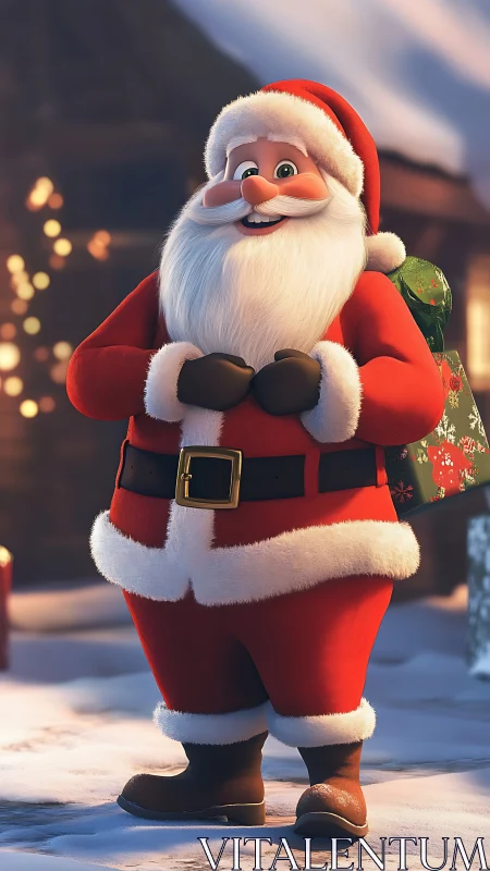 Cartoon Santa character rendered with soft 3D lighting and fur detail