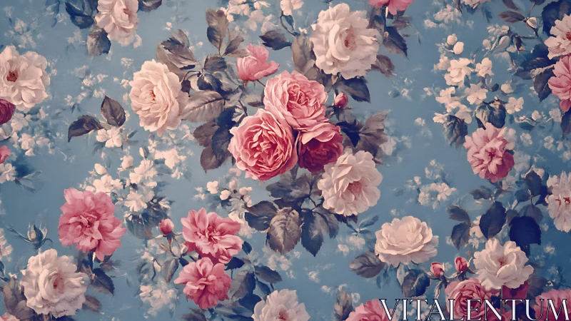 Roses drift like soft constellations across a powder sky