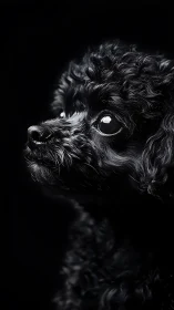 Side profile portrait captures small curly haired black dog