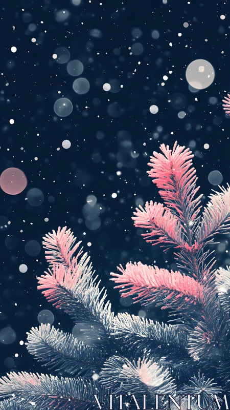 Frosted fir dreams under drifting snowfall and moonlit hush.