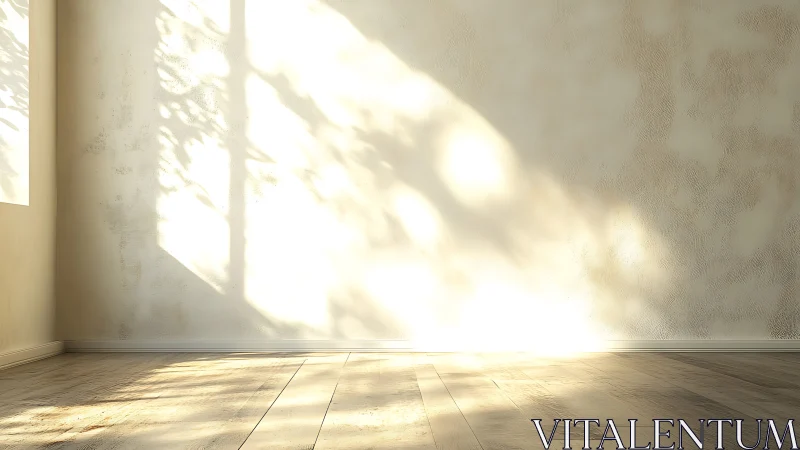 Empty interior wall with sunlight and soft tree shadows.