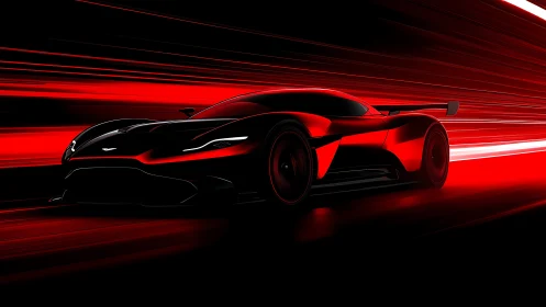 Crimson hypercar slicing through a tunnel of pure speed.