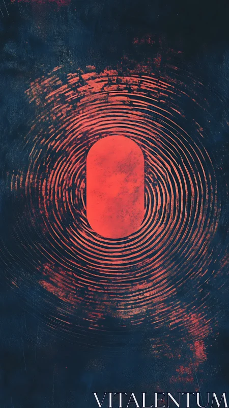 Radiant red ellipse pulses through rippling dark space.