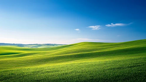 Rolling emerald hills whisper beneath a crystal blue sky