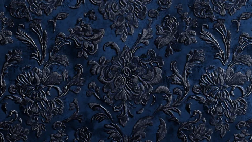 Midnight blue damask wallpaper with raised floral relief