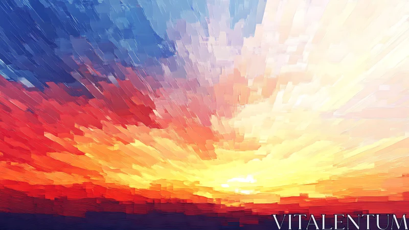 Radiant abstract sunset rendered in prismatic brush strokes.