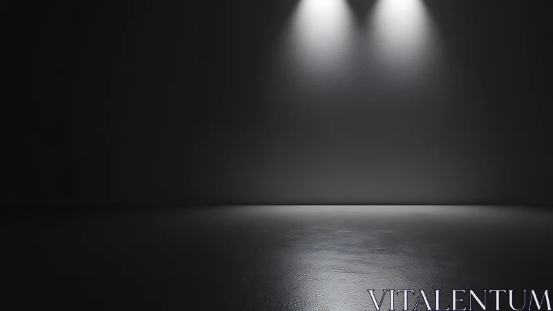 Minimalist black room with triple overhead spotlights aglow.