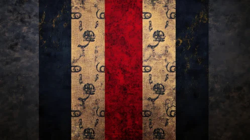 Textured stripes with rustic patterns and bold red center.