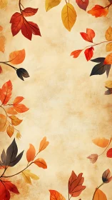Vertical illustration shows autumn leaves framing blank center