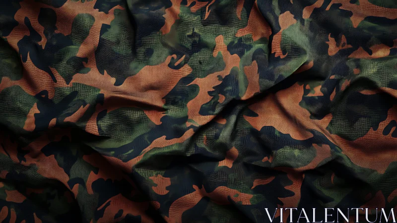 Realistic camouflage fabric texture with earthy colors and folds.