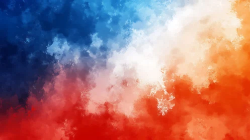 Tri-color cloudscape blends bold red, white, deep blue.