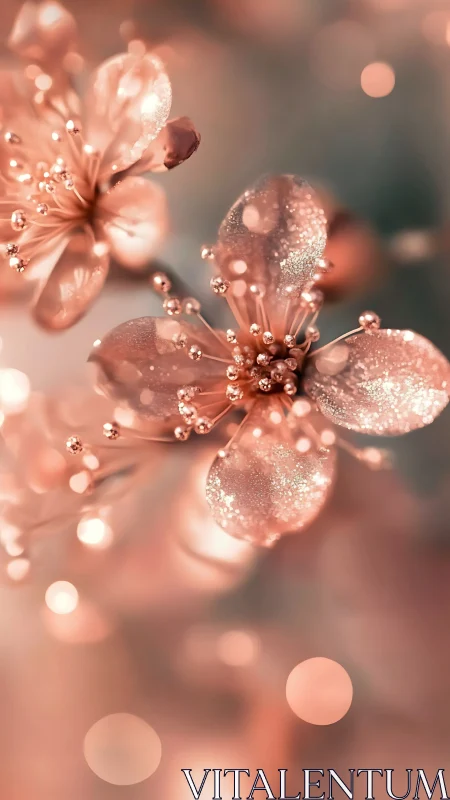 Dewdrop Dreams: Crystalline Flowers in Rose Gold Glow