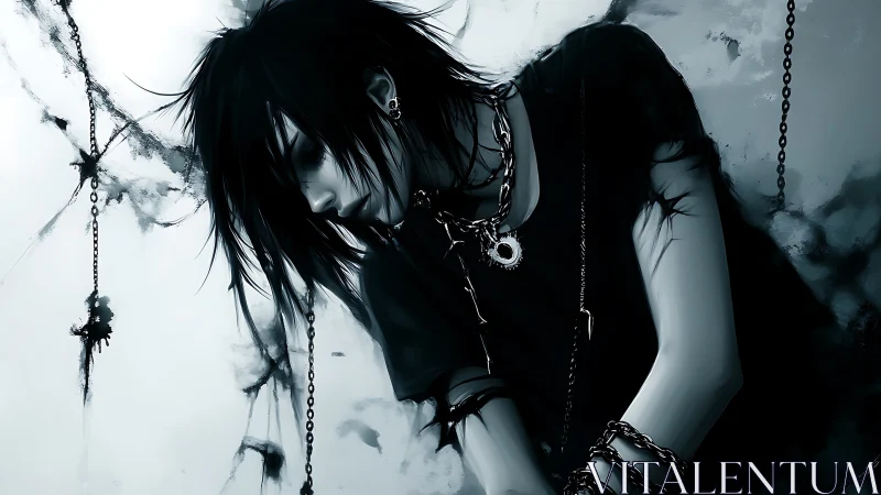 Monochrome emo character rendered with high-contrast digital shading