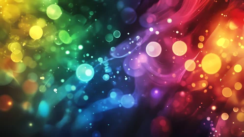 Colorful light bubbles drifting through a dreamy rainbow glow.